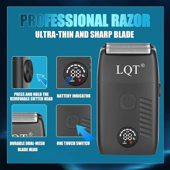 Hair Clippers for Men with LED Power Display, 4-Piece Professional Grooming Kit with Hair Clipper, Detail Trimmer, Foil Shaver & Nose Trimmer, Complete Cordless Set for Home Barber Use (Black)