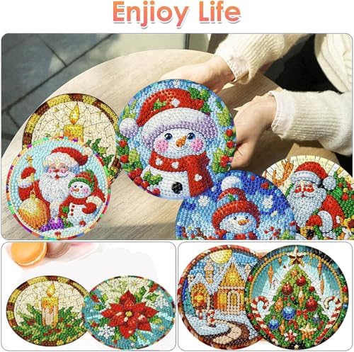 ijbnhd Christmas Diamond Art Coasters, 8 PCS, 4x4 inch