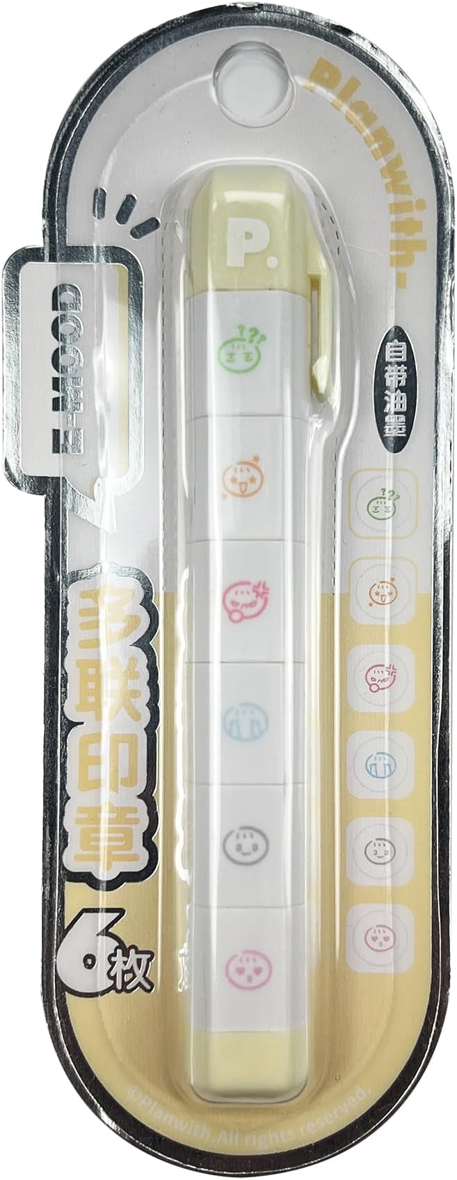 6-in-1 Retractable Pre-Inked Pen Roller Stamp with Emotion Faces – Self-Inking Mood Stamp Includes Angry, Sad Crying, Happy, Heart – Rotatable Detachable Design for Teacher, Planner, Journals