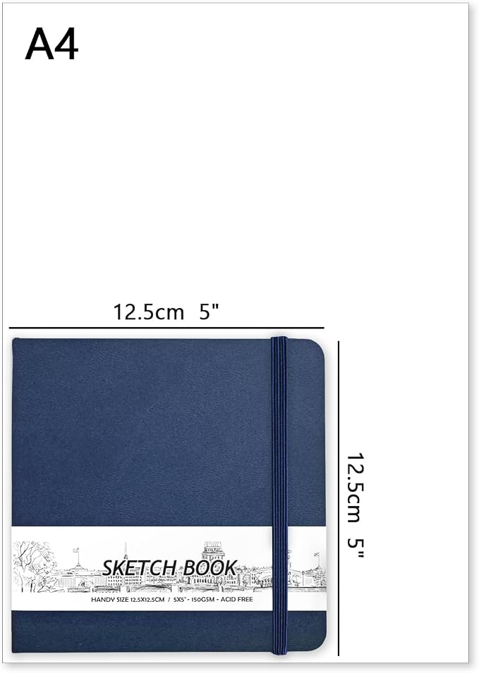 5" x 5" Hardcover Sketch Book,58 Sheets Small Mixed Media Pocket Sketch Pad