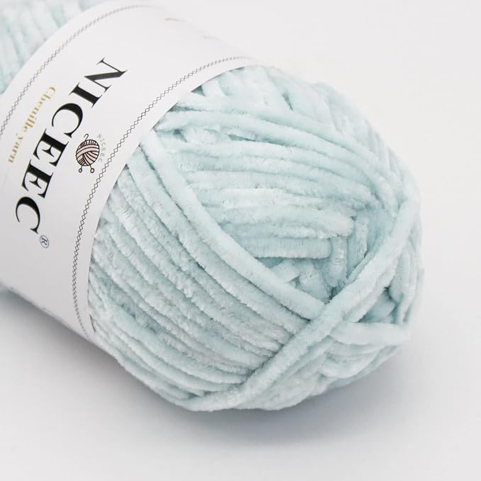 NICEEC 3 Skeins Soft Chenille Yarn 3x85m(3x93yds,3x50g)_Pink-Blue-Green