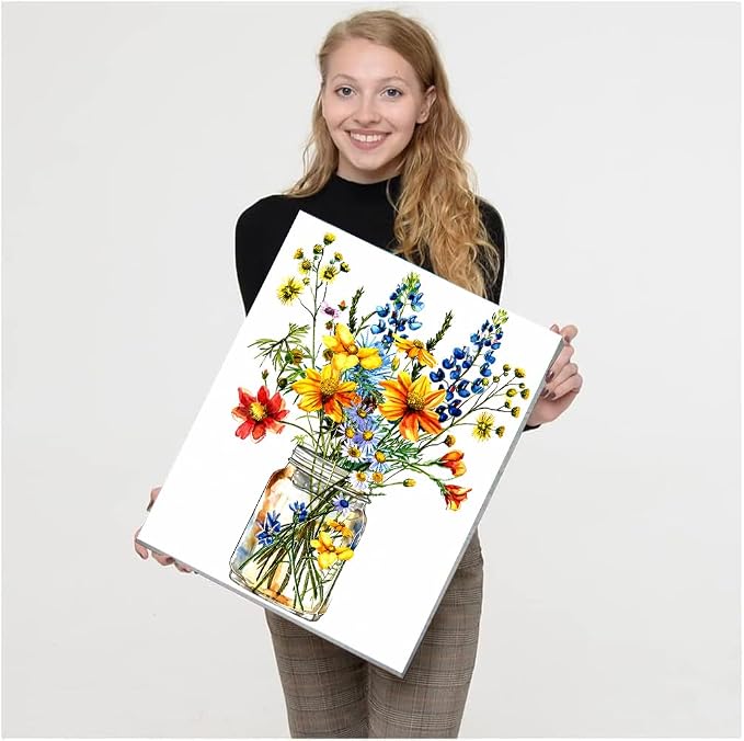 Wild Flowers Diamond Art Kits for Adults with Frame,5D Diamond Painting Kit