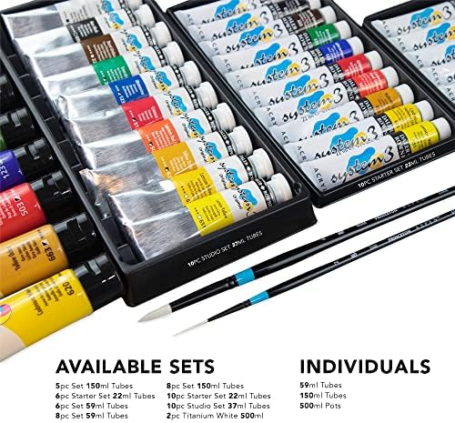 Daler Rowney System3 6-Tube Acrylic Paint Set for Adults - Acrylic Painting Supplies for Artists and Students - Acrylic Paints for Murals Canvas and More - Art Paints for Any Skill Set