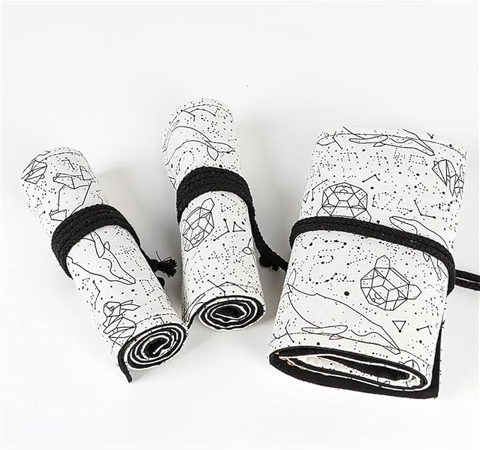 DIYOMR 24/36/72 Slots Pencil Wrap Pencil Rolls, Artist Colored Pencils Roll Up Bag Short Brushes Pouch Case Pencils Organizer for Drawing Coloring and Sketching,No Pencils (White Starry Sky, 72slots)