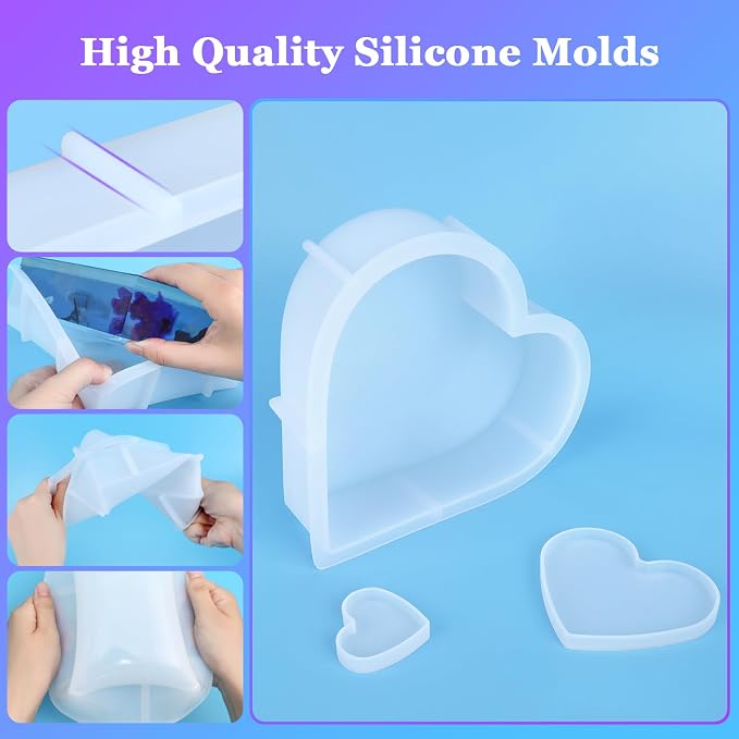 Large Heart Resin Mold, Heart Shaped Silicone Molds for Resin | Epoxy Molds for Flower Preservation, Deep Pour Mold for Decoration, Valentine's Day