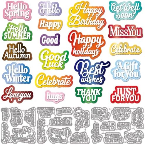 GLOBLELAND Greetings Cutting Dies for Holiday Card Making Blessings Metal Die Cuts Best Wishes Cutting Dies Templates for Scrapbooking Journal Embossing Paper Craft Decor