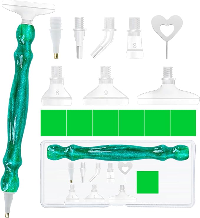 ZYNYXY 16PCS Ergonomic Diamond Art Pens Kits, Resin Diamond Painting Pen with Multifunctional Plastic Screw Thread Tips for 5D Diamond Painting (Starry Green A)