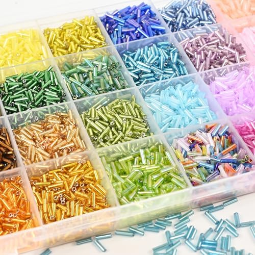VvLons Glass Bugle Beads Kit 7mm 32 Colors Vibrant Tube Beads Kit for DIY Bracelet Necklaces Hand Embroidery Craft Enthusiasts & Home Decoration Jewelry Making Supplies for Adult
