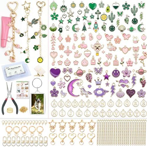 Kupor 342Pcs DIY Keychain Making Kit – 25 Keychains, Storage Box & Instruction,Great for Crafting Bag Charms, Keychain Charms Ideal for Craft Lovers (Eco-Friendly Materials) & Gift Shoppers