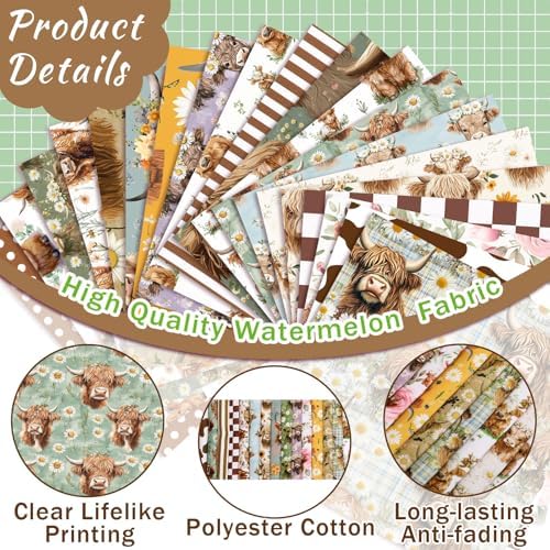 HunnmingRe 20 Pcs 10''x10'' Brown Highland Cow Quilting Fabric Squares