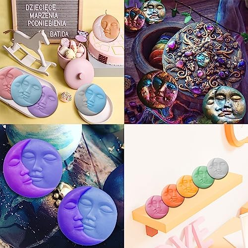 Newmemo Sun & Moon Silicone Soap Molds Crescent Moon Face Silicone Soap Mold Craft Art Molds for Homemade Lotion Bar, Bath Bombs Polymer Clay DIY Candle Resin Making Wax Candy Chocolate (1)