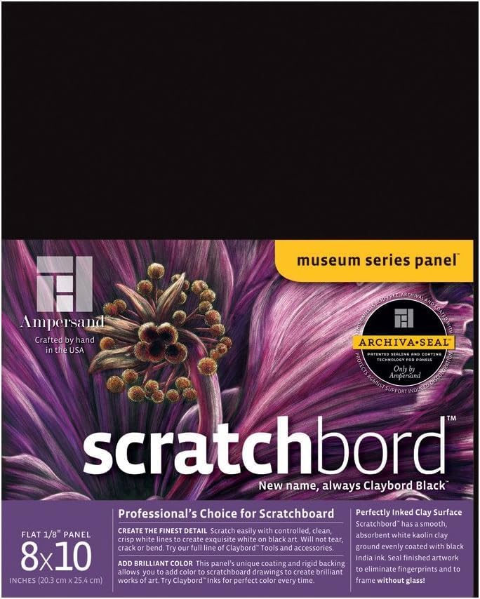 Ampersand Art Supply Scratch Art Panel: Museum Series Scratchbord, 1/8 Inch Flat Profile, 8" x 10" (Pack of 5)