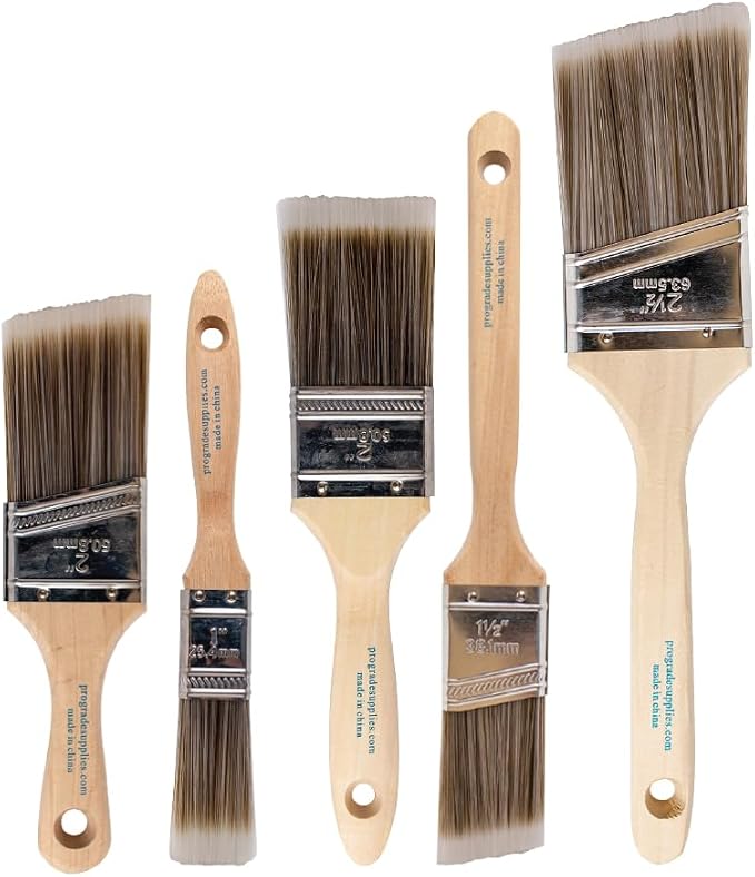 Pro Grade Paint Brushes, Paint Brush Set for Walls, Trim & Stain, 5-Piece | Interior & exterior | Cabinets, doors, furniture, decks | For latex & oil-based | Synthetic bristles, Softwood handles