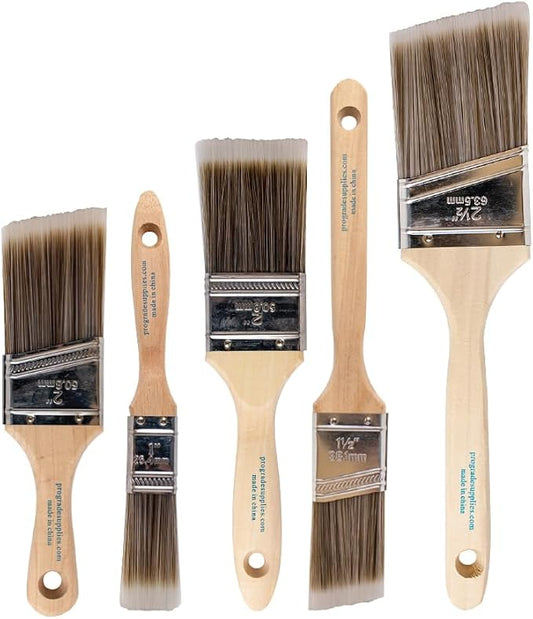 Pro Grade Paint Brushes, Paint Brush Set for Walls, Trim & Stain, 5-Piece | Interior & exterior | Cabinets, doors, furniture, decks | For latex & oil-based | Synthetic bristles, Softwood handles