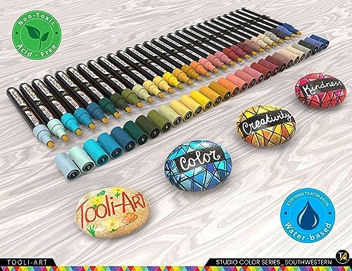 28 Southwestern Colors Acrylic Paint Pens Studio Color Series Markers Set 3mm Medium Tip, Rock Painting, Glass, Mugs, Wood, Metal, Canvas, DIY Projects, Detailing. Non Toxic, Waterbased, Quick Drying