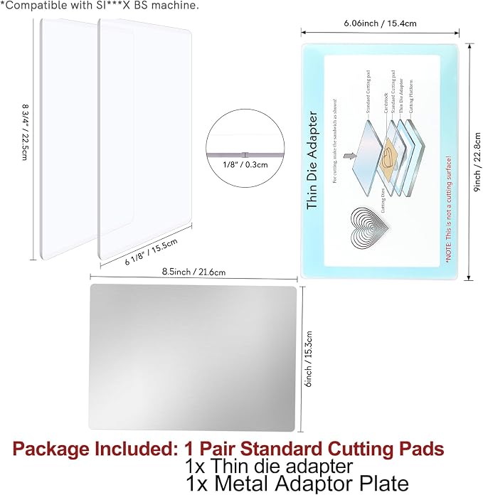 4 Pcs/Set 2 Standard Cutting Pads and 1 Thin Die Adapter 1 Stainless Metal Shim for Die Cutting Machine for Die Cutting Machine Clear Polycarbonate Cutting Pads Die Cutting Plates Embossing Crafting