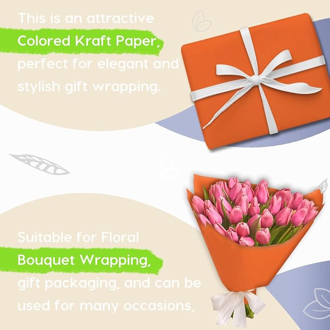 PerkHomy OrangeRed Kraft Paper Roll 48" x 3,600" (300') for Gift Wrapping Bouquet Flower Art Painting Craft Writing Packaging Shipping 80GSM 55LB (OrangeRed, 48" x 300')