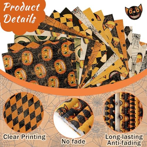HunnmingRe 20 Pcs 10''x10'' Vintage Halloween Quilting Fabric Squares