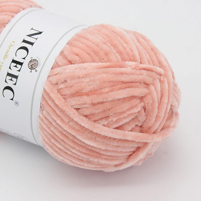 NICEEC 3 Skeins Soft Chenille Yarn 3x85m(3x93yds,3x50g)_Incarnadine Pink