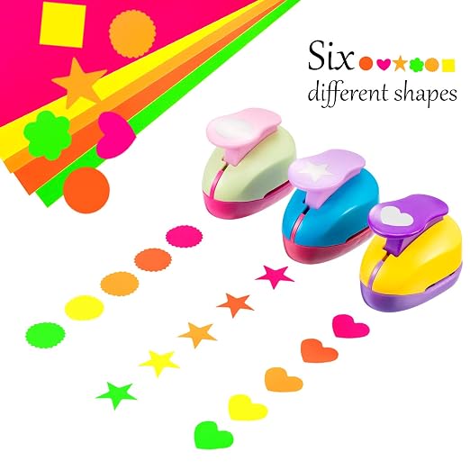 CHENGU Hole Punches 6 Shapes with Cardstock for Kids,Multiple Styles,1 Inch
