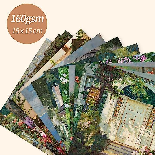 6x6" Cardstock Single Sided Scrapbooking,Craft Decorative Scrap Book Paper | 160gsm,24-Sheet 12Patterns Colored Paper,Junk Journal Supplies,Vivid Origami Papers DIY Craft Gift Wrapping Album.Courtyard