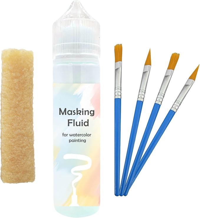 70ml Blue Watercolor Masking Fluid - Professional Art Supplies with Brush & Eraser for Artists, Painting Medium Pen