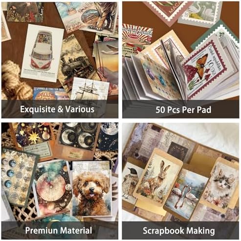 300 Pcs Vintage Washi Stickers Book | Ephemera Pack, 6 Theme Sets for Journaling, Scrapbooking, Bullet Journals - Reusable & Repositionable