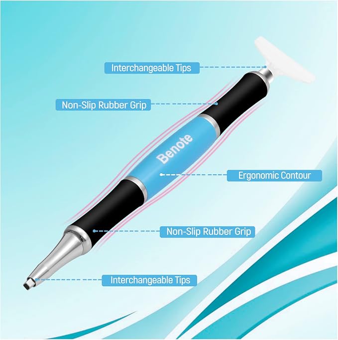 benote Ergonomic Diamond Painting Pen with Dual Rubber Metal Screw In Tip Round And Square Drill Pen for Art DIY Craft Adults or Kids - B10 Blue