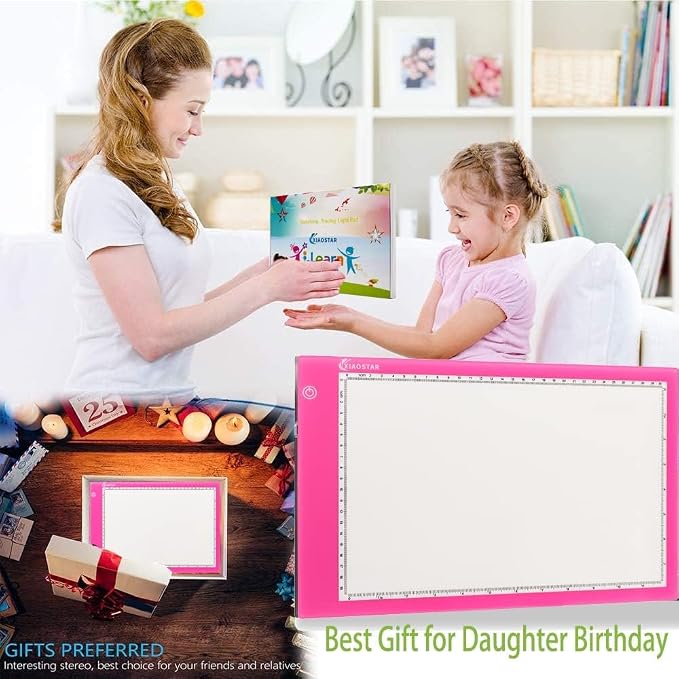 XIAOSTAR Light Box Drawing Pad, Tracing Board with Type-C Charge Cable and Brightness Adjustable for Artists, AnimationDrawing, Sketching, Animation, X-ray Viewing (A4-Pink) | for Artists,Animation Drawing,Sketching,Animation,X-ray Viewing (Red)