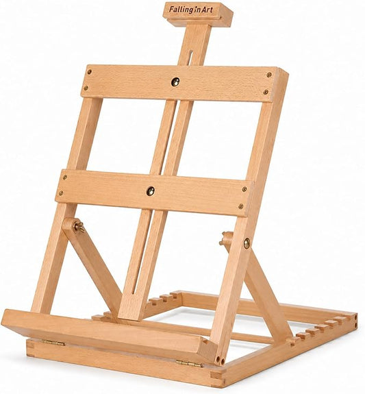 Falling in Art Heavy-Duty H-Frame Tabletop Easel for Painting | Adjustable Beechwood Desktop Easel, Portable Canvas Stand for Adults, Beginners and Artists