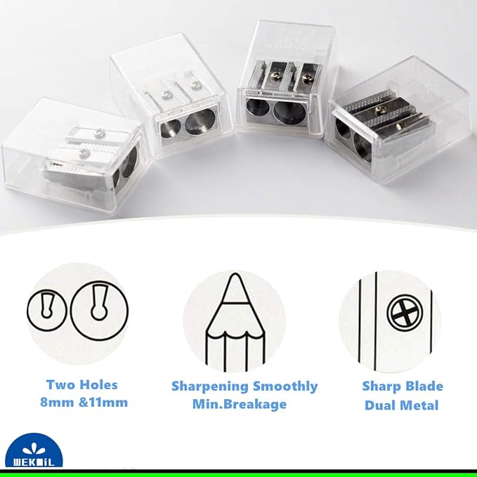 Pencil Sharpener Manual Metal Dual Double Hole Bulk Pack 4