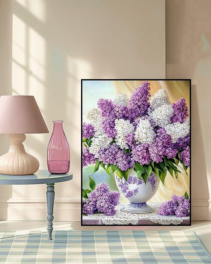 mrpwnle Diamond Art Kits for Adults, Flowers Diamond Painting Kits | 5D Lilac Flowers Diamond Art Painting Kits for Adults Beginners, DIY Full Round Drill Gem Art, Home Decor 15.7 X 11.8 Inch