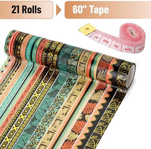 Mr. Pen- Washi Tape Set, 21 Rolls, Assorted Sizes, 5.5 Yards/Roll | Washi Tape for Scrapbook, Arts, Crafts, Journals and Planners, Ethnic Elegance Design