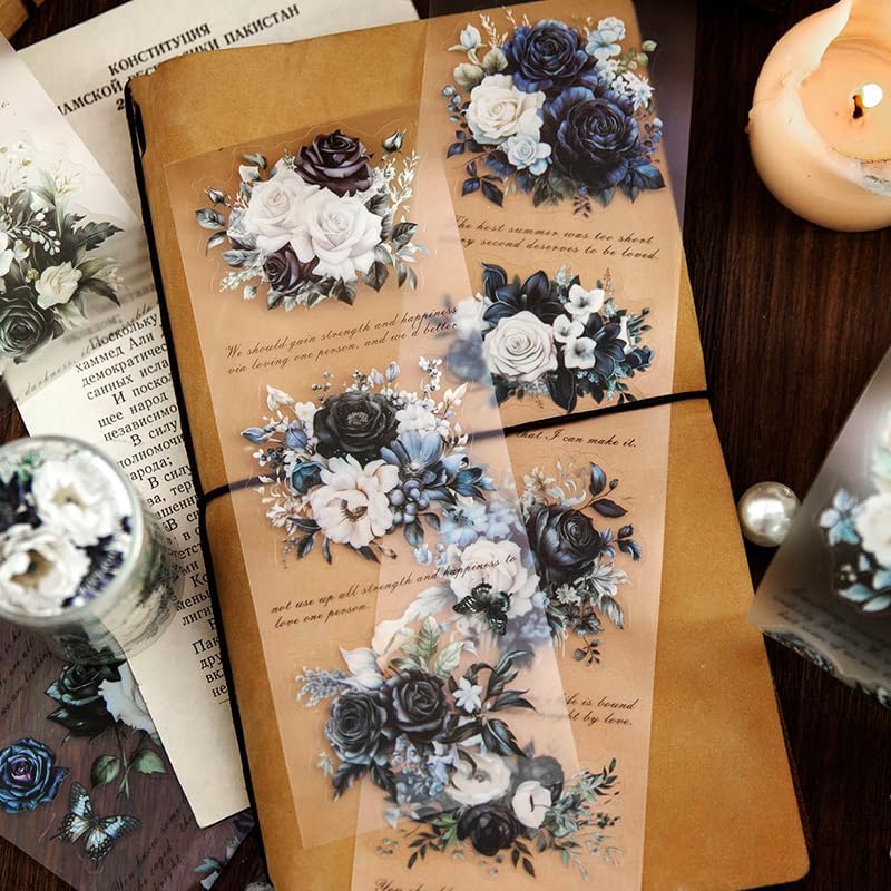 Alideco 6pcs Decorative Adhesive Tapes matte floral PET Tape Great for Bullet Journal Supplies, Arts, Scrapbook, DIY Crafts, Planners (huahuiyanlushengkai)