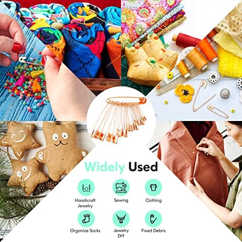 340 Pack Safety Pins Assorted, 5 Different Sizes Small & Large, Rose Gold