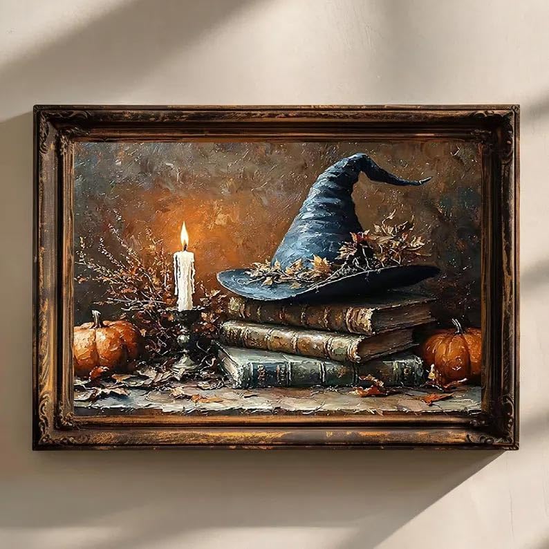 KYOQFVN Halloween Diamond Art Kits for Adults - Witch Hat Diamond Painting kit for Adults - Full Drill Round Gem Art 5D Diamond Dots for Home Wall Decor 12x16inch