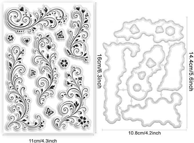 Card Making Stamps and Cutting Dies Set(Romantic Vine Pattern) | Durable Silicone Stamps and High - Quality Carbon Steel Dies for Card Making, Photo Albums and Diary Decoration