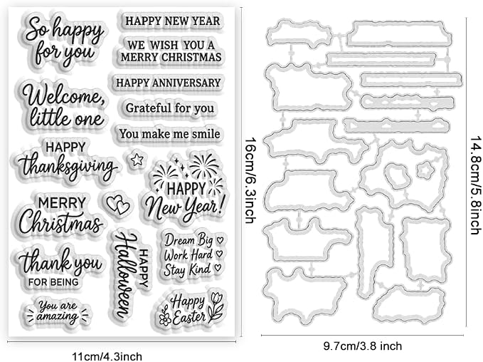 Card Making Stamps and Cutting Dies Set(Holiday Sentiment Word) | Durable Silicone Stamps and High - Quality Carbon Steel Dies for Card Making, Photo Albums and Diary Decoration