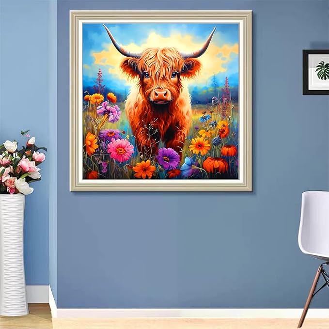 ijbnhd 5D Cow Diamond Painting Art Kits, Highland Cow, 14x14inch