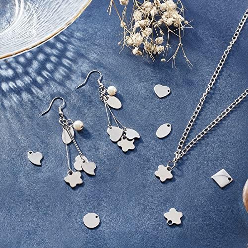 PandaHall Elite 120 Pcs 304 Stainless Steel Flat Blank Stamping Tag Pendants Charms 6 Styles for Jewelry Making