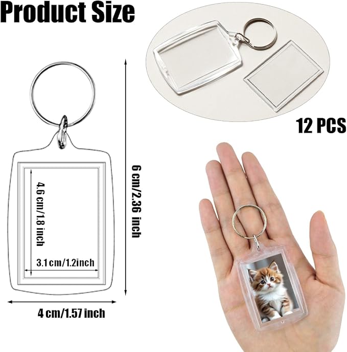 REDANHA 12pcs Acrylic Photo Frame Keychain Holder 2 x 3 In Picture Insert Blank Keyring Clear Picture Holder for DIY Craft