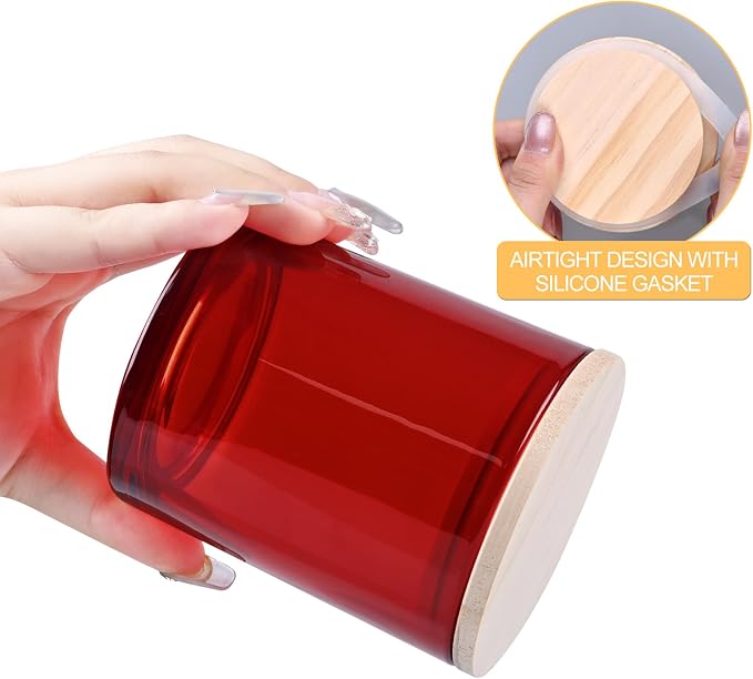 SHOWIN 10 OZ Thick Candle Jars for Making Candles 15 Pcs, Empty Jars with Wood Lids for Candle Making, Sample Container, Red