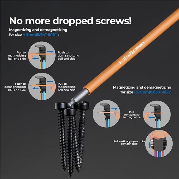 toolant Metric Allen Wrenches Sets 9pcs, Extra Long Arm Allen Key Set with Ball End, Crafted Hex Key Set with Color Coded Sleeves, Unique Patented Holder Design for Magnetizing and Demagnetizing