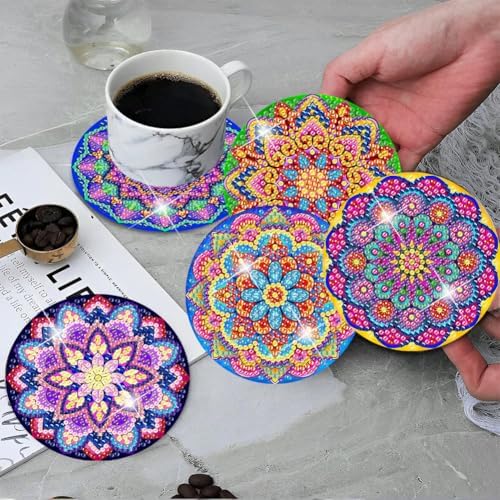 ijbnhd Mandala Diamond Painting Coasters Kit with Holder 4X4IN