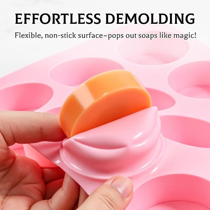 SJ Round Soap Mold Set, 2-Pack 12-Cavity Silicone Soap Molds | For Soap Making, Bath Bombs, Shower Steamers, Lotion Bars & Loofah Soap, Food Grade Silicone, Easy Release, Reusable