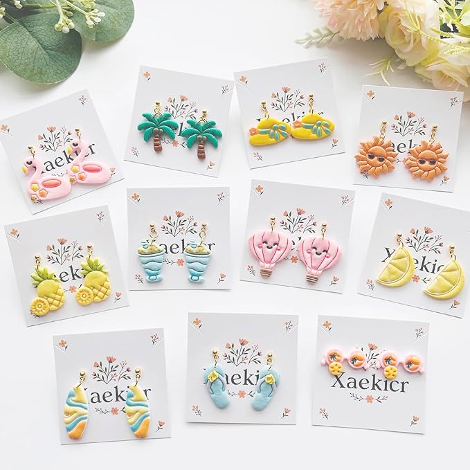 Summer Vibes Polymer Clay Cutters Set - 11pcs Vacation Shapes Including Palm Tree, Flamingo Float, Flip Flops, Surfboard & Smoothie for DIY Earring Jewelry, Soft Clay Crafts & Scrapbooking