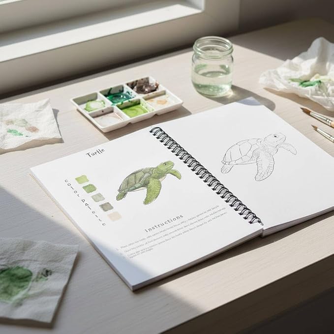 Watercolor Workbook,15 Animal Patterns of Original DIY Designs,16 Colors Watercolor Paint Set with Brush Palett,Beginner-Friendly Water Color Workbooks,Water Coloring Book for Adults