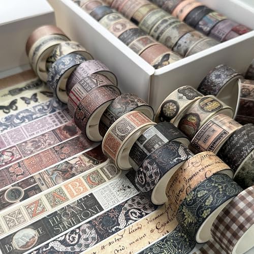 YUBBAEX Vintage Washi Tape Value Pack 36 Rolls Antique Printed Masking Tape Retro Decorative for Arts, DIY Crafts, Journal Supplies, Planners, Scrapbook, Card/Gift Wrapping (Classical)