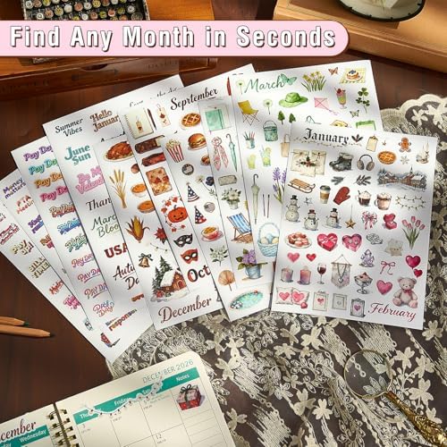 200+ PcsPlanner Holiday Seasonal Stickers Sheets for Women, Watercolor Style Stickers for Scapbooking Journal Calendar Monthly