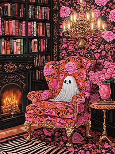 Diamond Art Kits for Adults,Pink Bookshelf ghost Diamond Painting Kits
